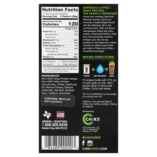 Chike Nutrition, Кофе со льдом с высоким содержанием протеина, корица, 12 пакетиков по 30 г (1,06 унции)