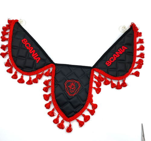 Вымпел тройной Scania (экокожа, черный с красной вышивкой)
