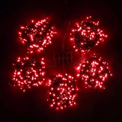 Комплект мерцающих гирлянд на деревья 100 м., 5 лучей по 20 м, 24V, 1000 красных LED ламп, черный ПВХ, LTC (KDD1000BLW-11-1R)