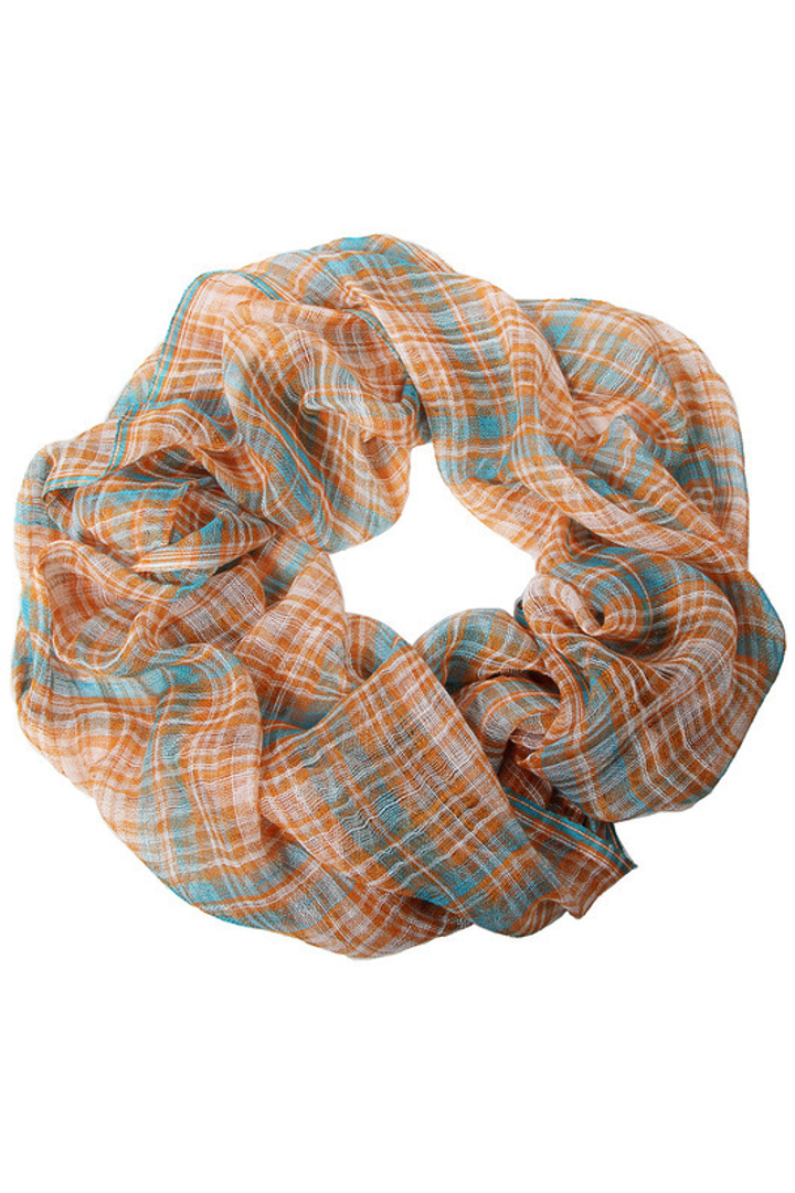 Кашне материал Вискоза 100% крупная клетка цвет белый оранжевый голубой размер 190x50 см