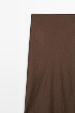 Massimo Dutti Юбка миди с кружевной отделкой, коричневый