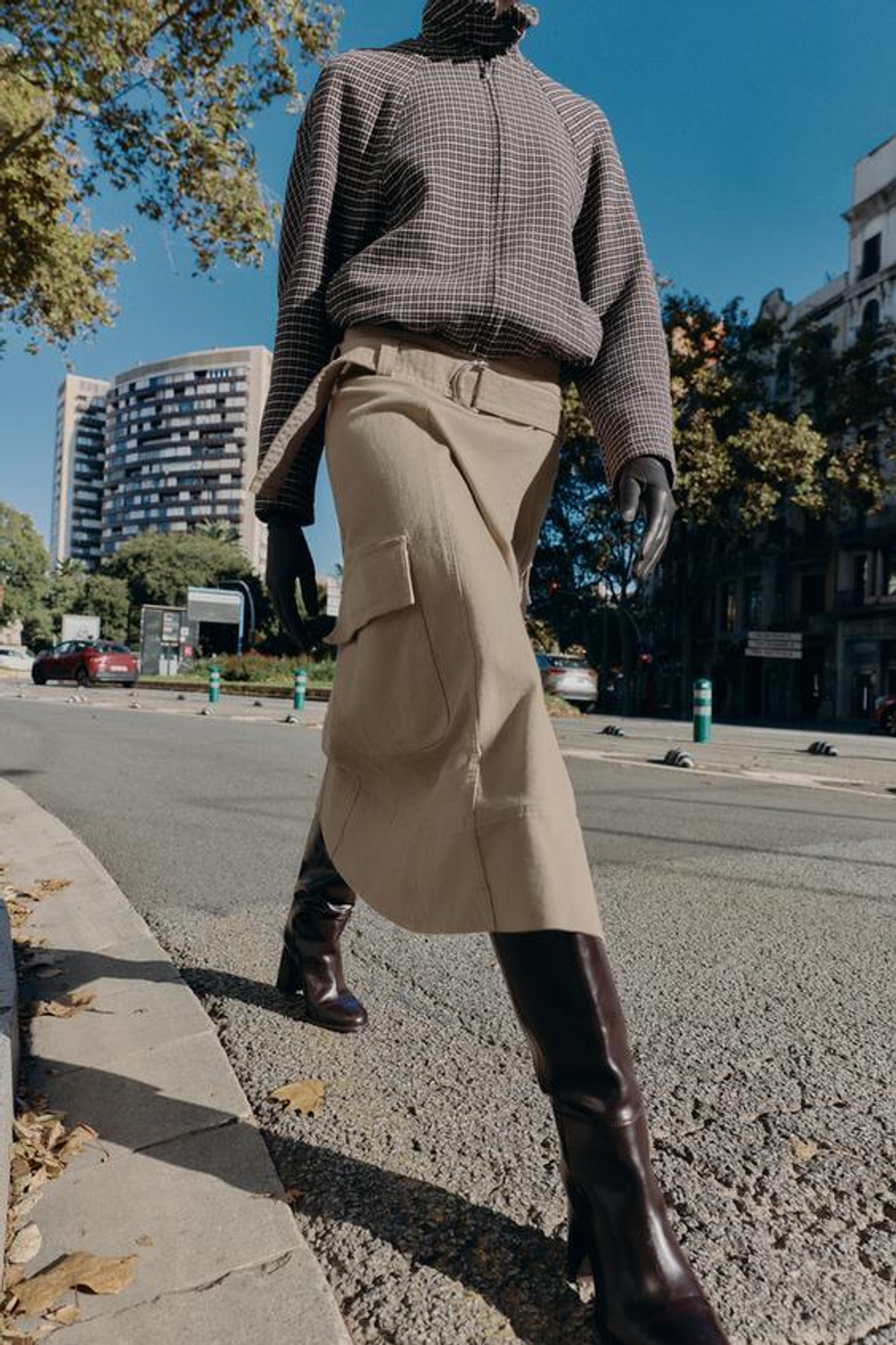 ZARA ЮБКА МИДИ КАРГО С РЕМНЕМ, ПЕСОЧНЫЙ