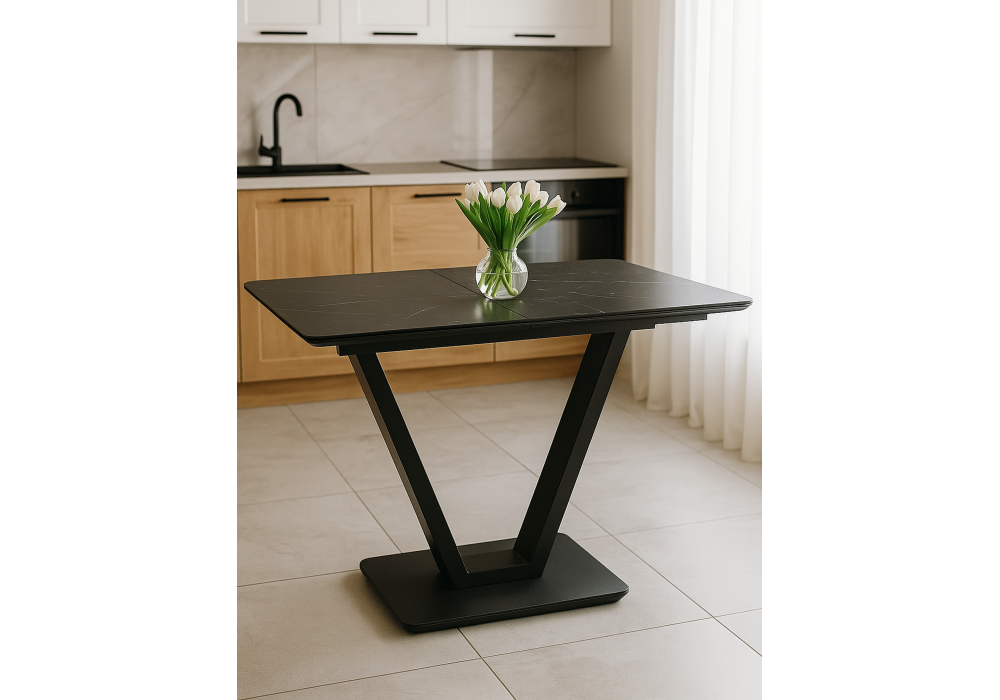 Керамический стол Woodville Бугун 120(160)х80х77 черный мрамор, черный