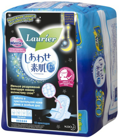 Прокладки женские ночные тонкие с крылышками 30 см 10 шт. Laurier KAO