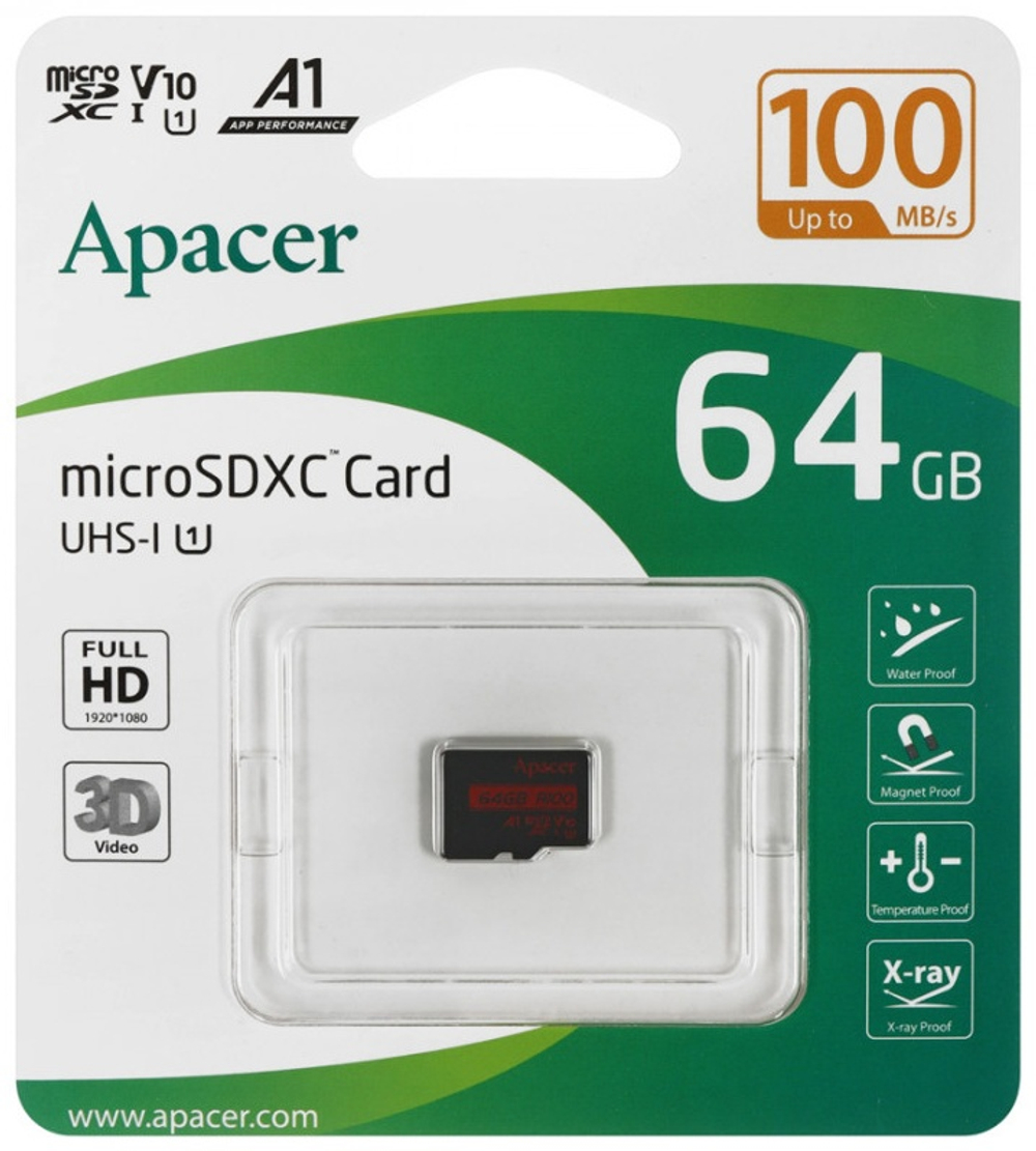 Карта памяти Apacer microSDXC AP64GMCSX10UB-RA 64 Гб