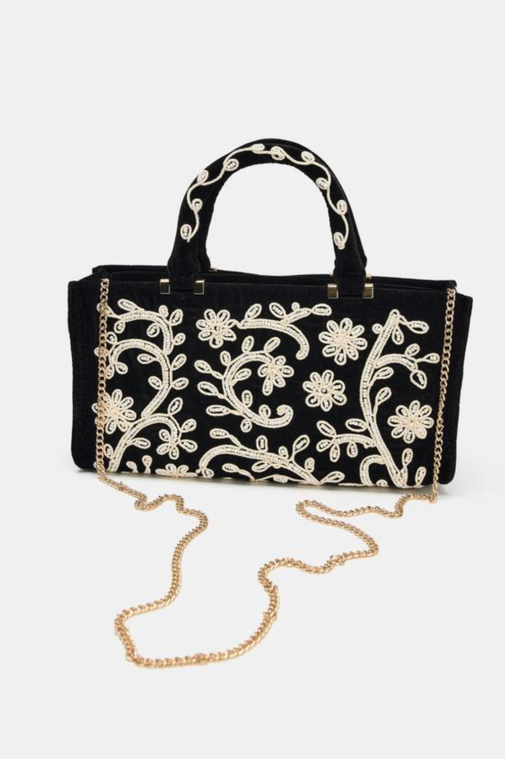 ZARA ГОРОДСКАЯ СУМКА С ВЫШИВКОЙ, ЧЕРНЫЙ