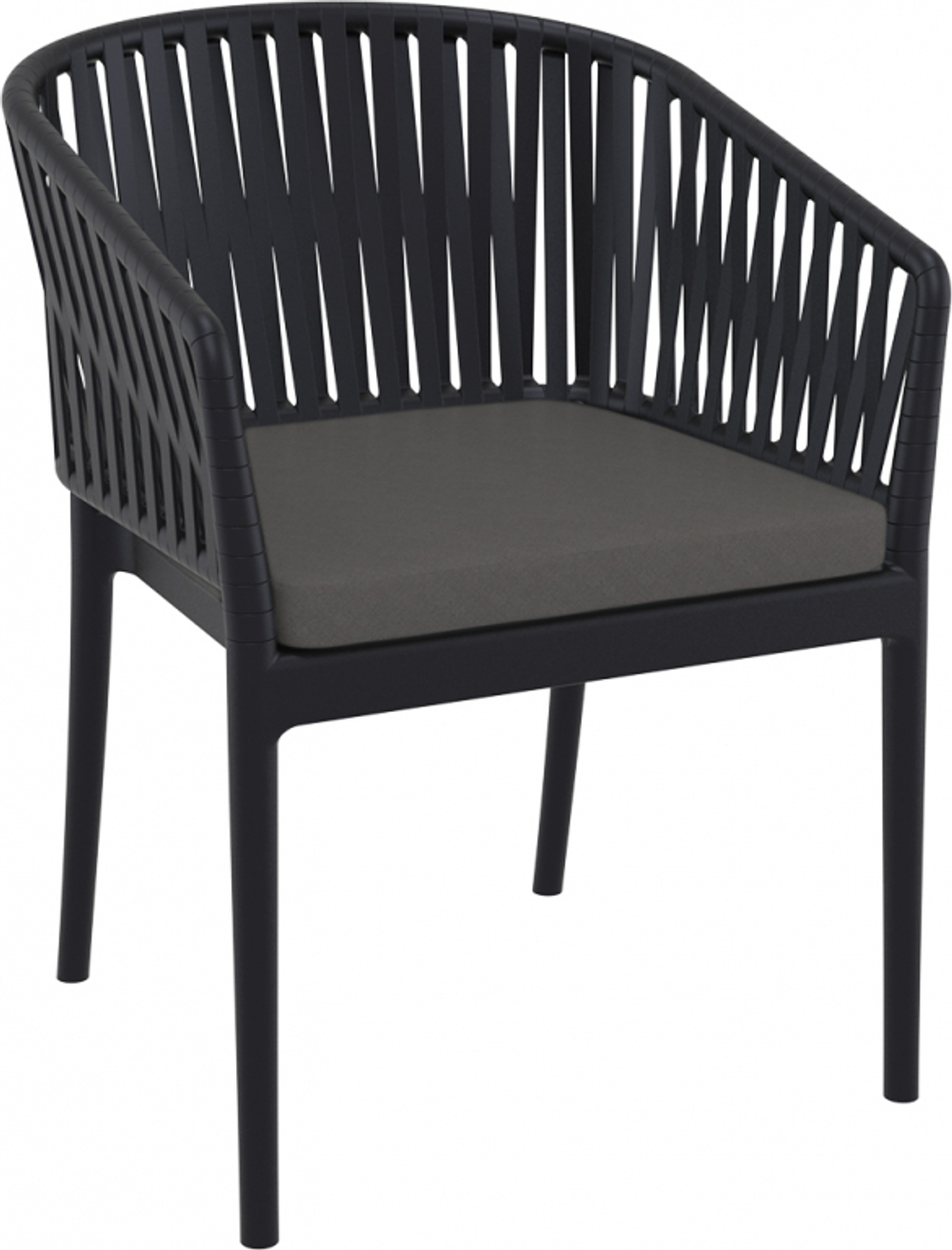 Кресло пластиковое с подушкой Siesta Contract Portofino, черный, темно-серый