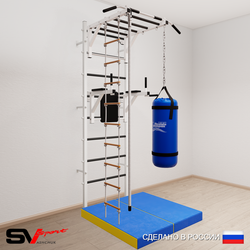 Шведская стенка Sv Sport 5457 (Турник рукоход/Брусья/Канат/Лестница/Цепь/Мешок 30кг/Мат 1м)