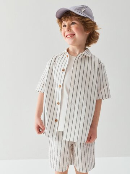 Рубашка хлопковая оверсайз "Полоска Уголь" с коротким рукавом