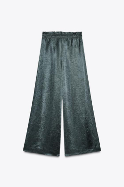 ZARA ШИРОКИЕ АТЛАСНЫЕ БРЮКИ ZW COLLECTION, ЗЕЛЕНЫЙ