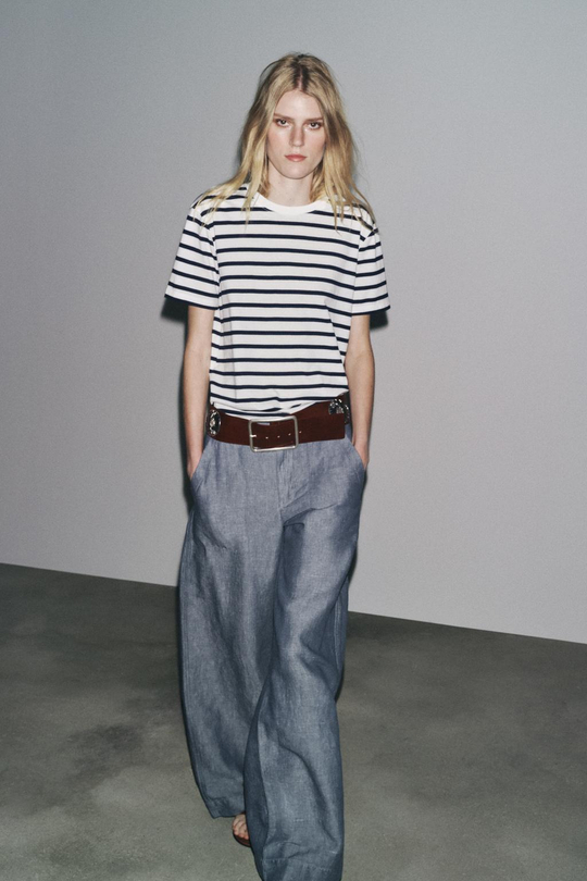 ZARA БАЗОВАЯ ФУТБОЛКА ИЗ ХЛОПКА, ПОЛОСКИ