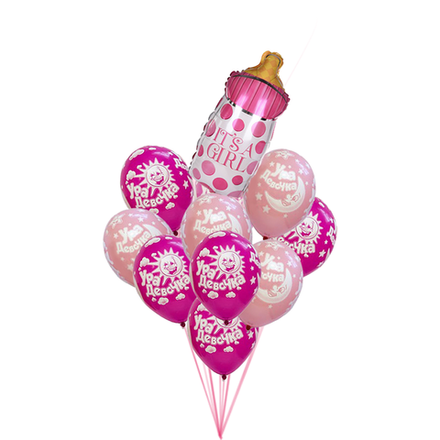 Фонтан из шаров "Бутылочка розовая" для девочки