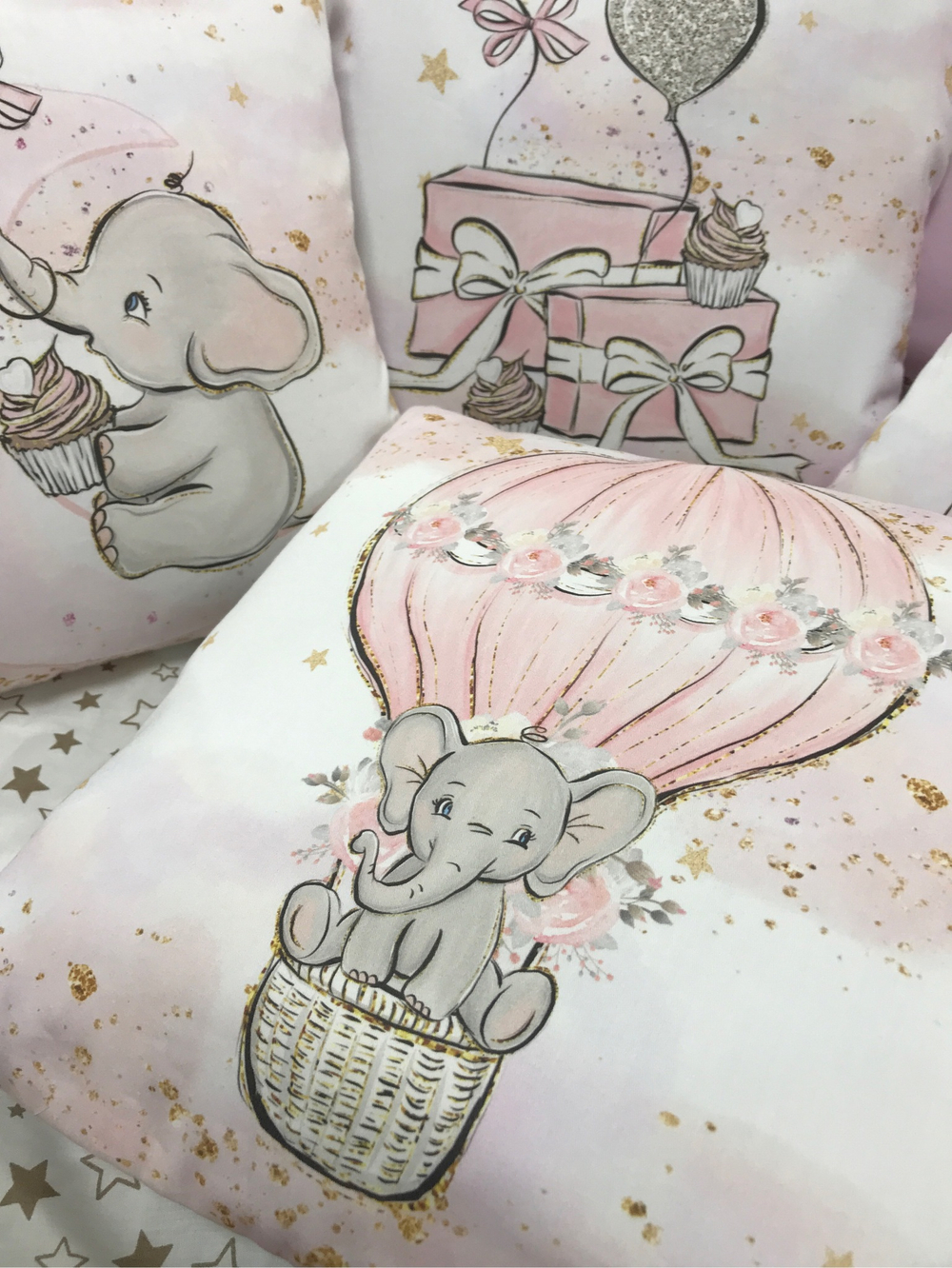 Комплект в кроватку 18 предметов "Слоник розовый", сатин