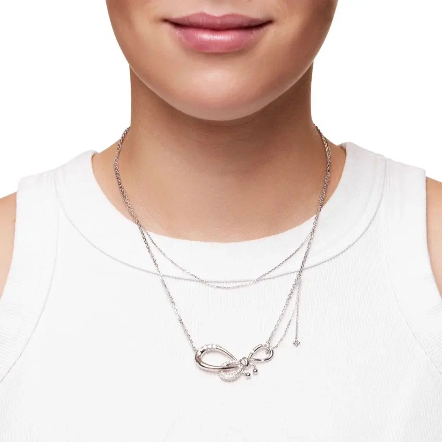 Колье Crystal Pierced Bow Necklace - Silver