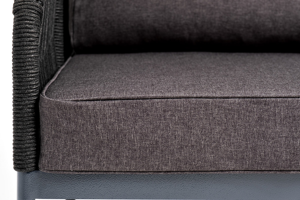 "Канны" кресло плетеное из роупа, каркас алюминий темно-серый (RAL7024) шагрень, роуп темно-серый круглый, ткань Savana grafit