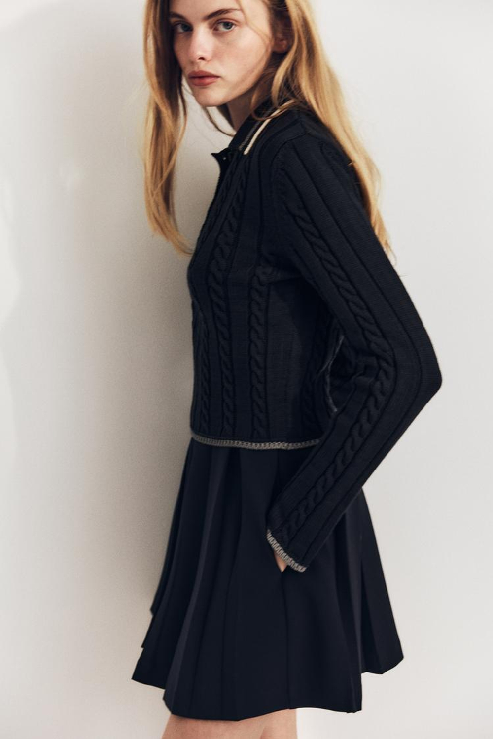 ZARA СВИТЕР ПОЛО С ОКАНТОВКОЙ, МОРСКОЙ СИНИЙ