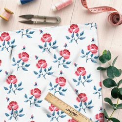 Ткань поплин минималистичные соцветия на белом