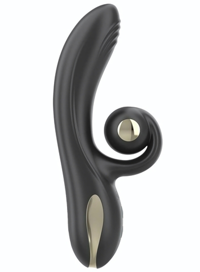 Черный вибратор-кролик с режимами вибрации и вращения - 18,4 см. (Цвет: черный)