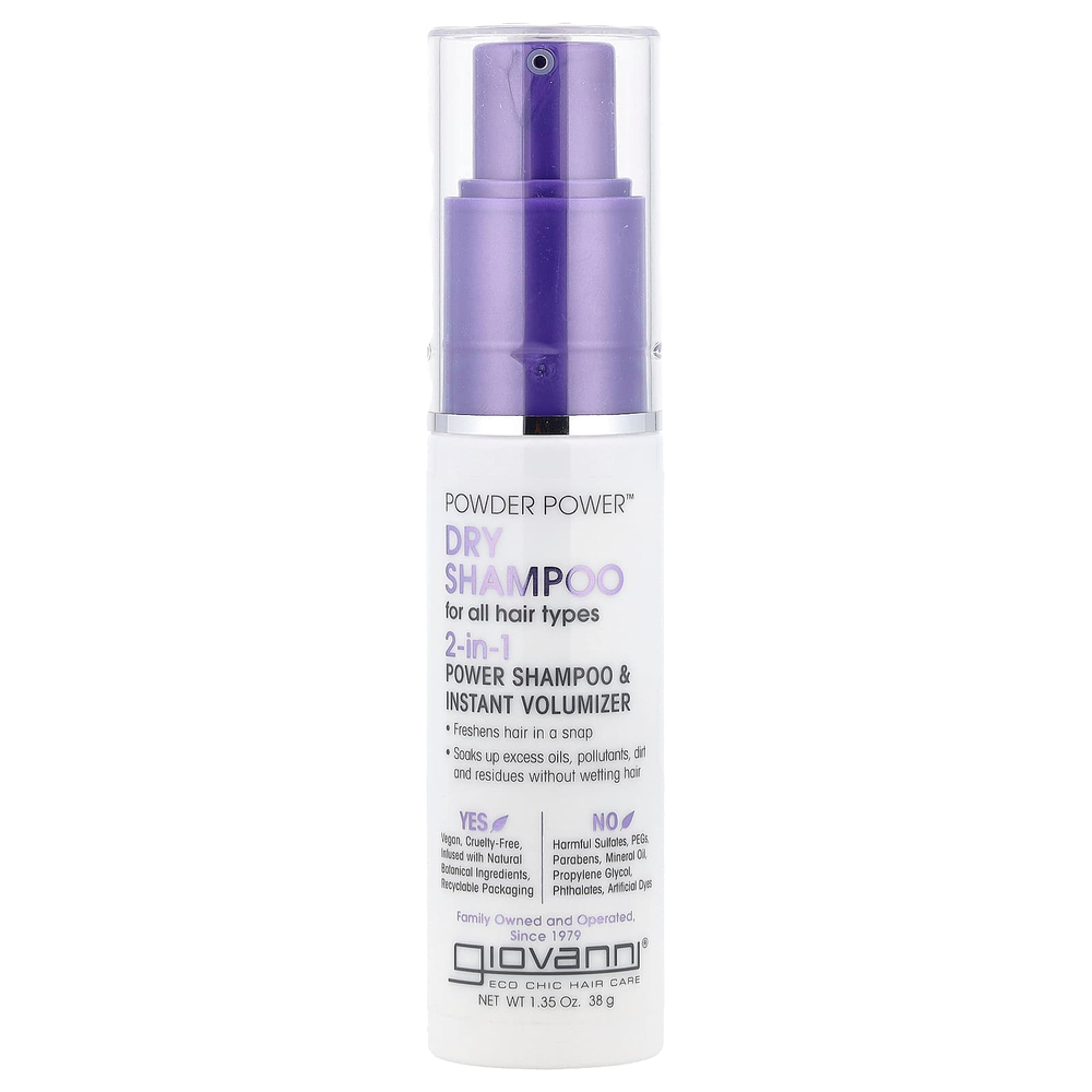 Giovanni, Сухой шампунь Powder Power ™, шампунь для интенсивного действия и мгновенное средство для увеличения объема 2 в 1, для всех типов волос, 38 г (1,35 унции)