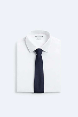 ZARA ГАЛСТУК ИЗ 100% ШЕЛКА С РЕЛЬЕФНЫМ УЗОРОМ, МОРСКОЙ СИНИЙ