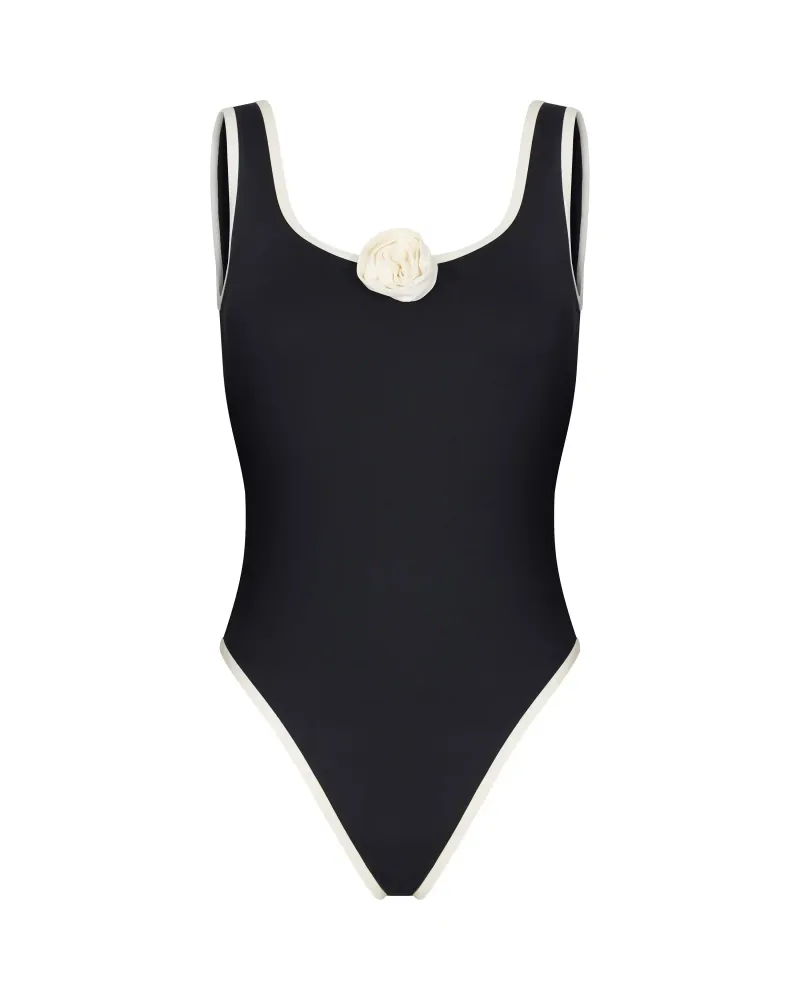 Sarah-Samantha, комплект из бифлекса, купальник слитный черный с юбкой, с розой