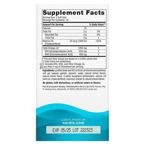 Nordic Naturals, Ultimate Omega-D3, витамин D3 со вкусом лимона, 60 капсул