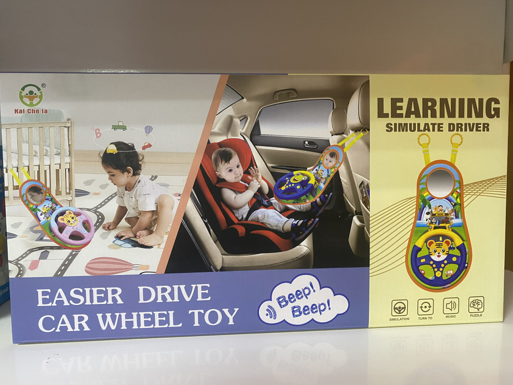 Детский развивающий коврик с многофункциональным рулем, цвет руля розовый