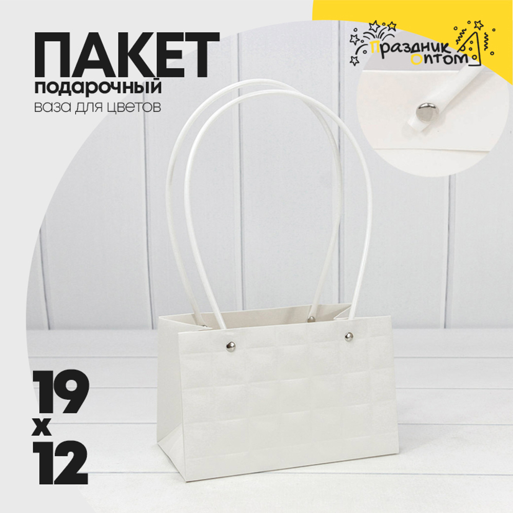 Пакет подарочный 19х12х10.5см Ваза для цветов "Квадраты" (Белый)