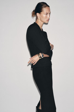 ZARA ТРИКОТАЖНАЯ ЮБКА-МИДИ, ЧЕРНЫЙ