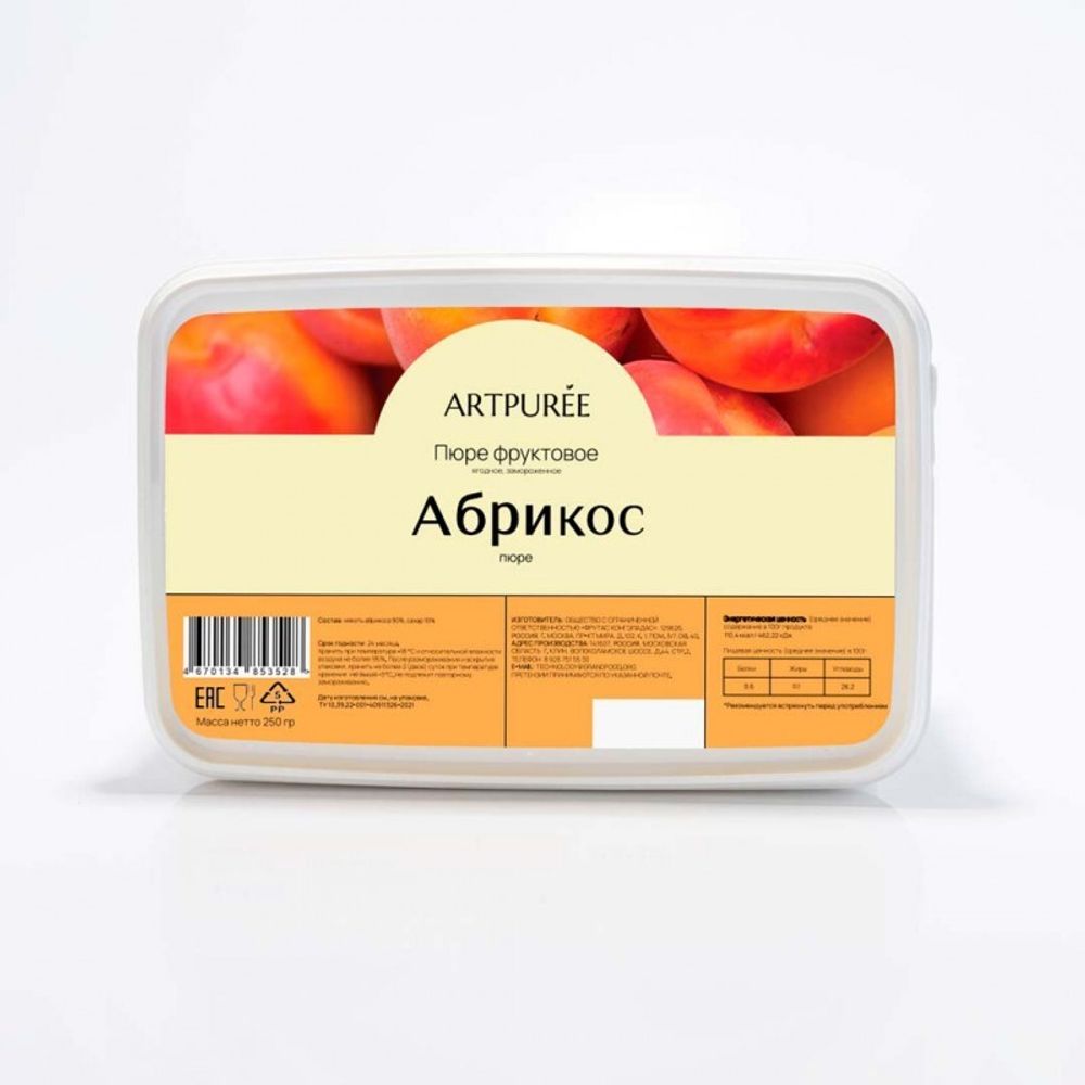 Пюре фруктовое АБРИКОС 10% сахара, 250 гр, ARTPUREE