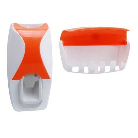 Автоматический дозатор зубной пасты + держатель для щёток, цвет оранжевый