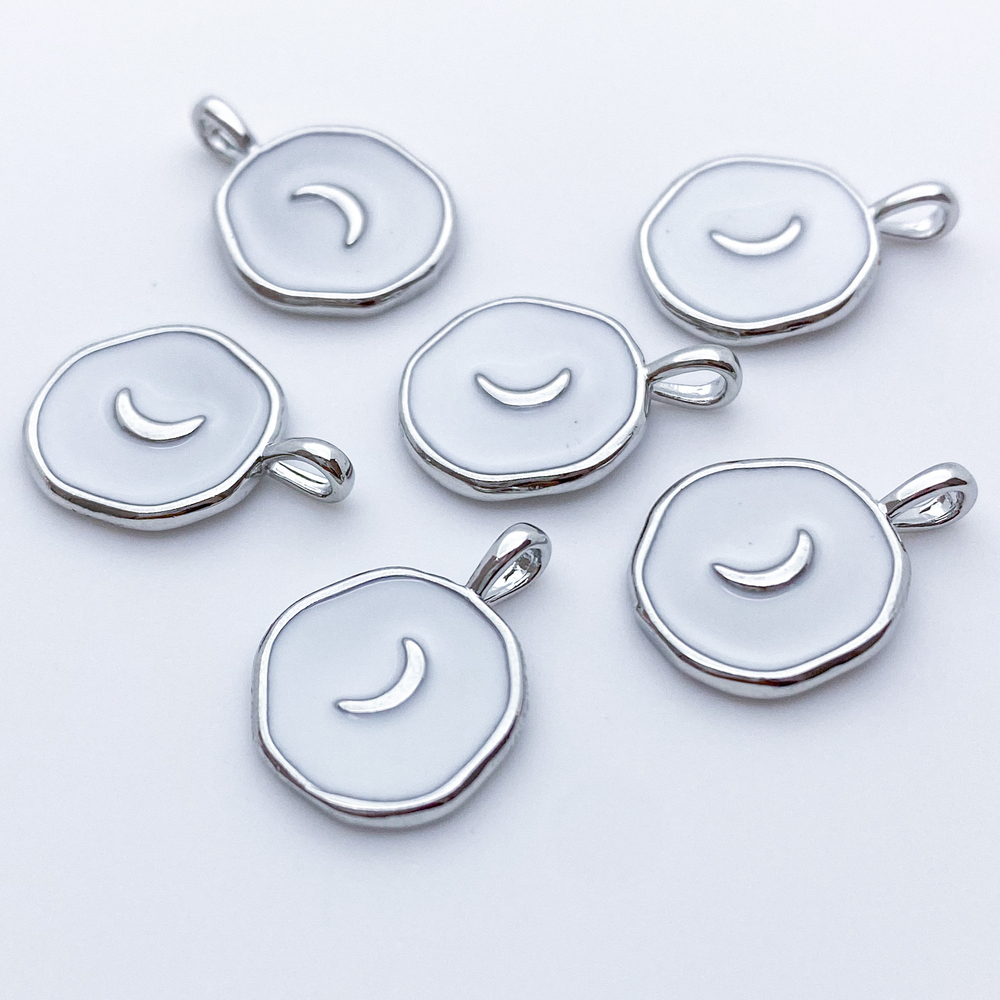 Подвеска Месяц, цвет серебро+белый, размер 17*13 мм, цена за 1 шт