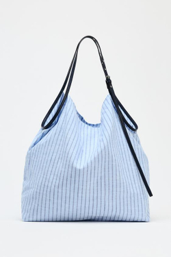 ZARA СУМКА-ШОПЕР ИЗ ТКАНИ В ПОЛОСКУ, СИНИЙ