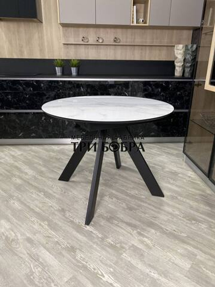Круглый стол "Бонжур", керамогранит, белый мрамор