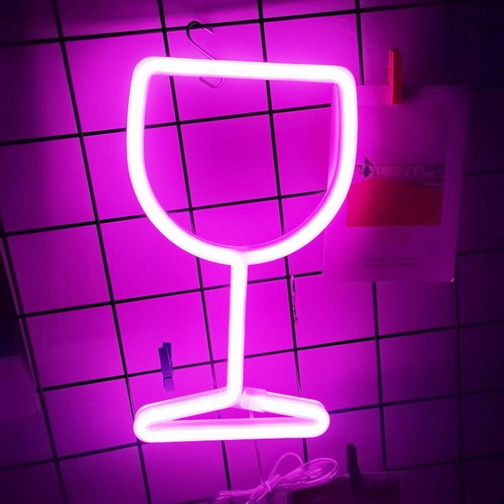 Световая фигура "Бокал вина" розовый 15х27 см