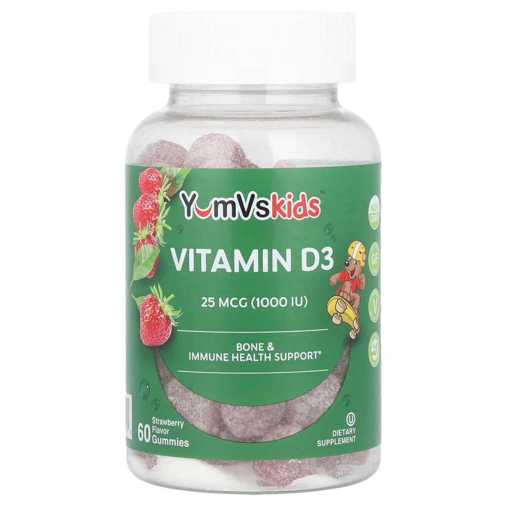 YumVs, Витамин D, со вкусом малины, 1000 МЕ, 60 желейных мишек