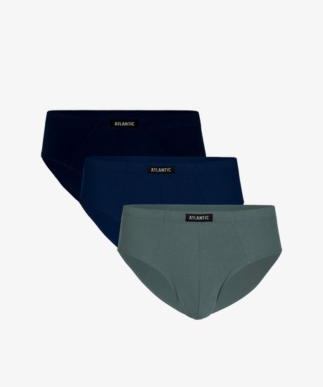 Мужские трусы (3шт) слипы классика Atlantic 3SMP-129, темно-синий + темно-голубой + изумрудный