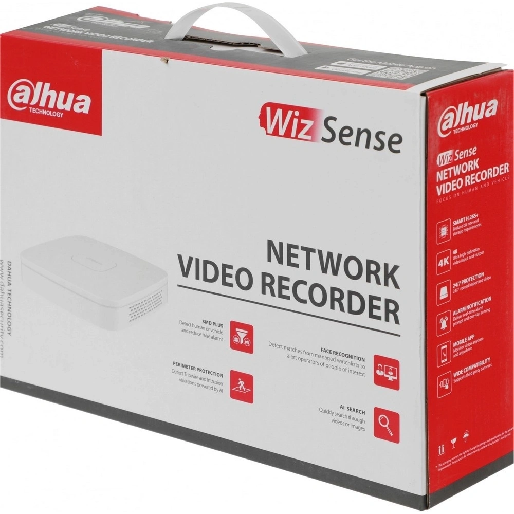 4-канальный IP-видеорегистратор Dahua 4K и H.265+, видеоаналитика, входящий поток до 80Мбит/с, 1 SATA III до 10Тбайт