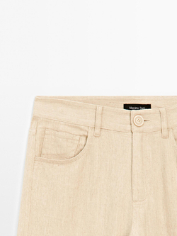 Massimo Dutti Брюки прямого кроя из смесового льна, песочный