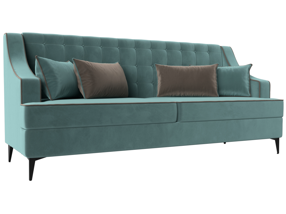 Диван кухонный прямой Марк, Бирюзовый\Коричневый, Велюр, 111895