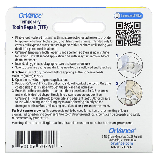Dentemp, OrVance, временное средство для восстановления зубов, 12 применений