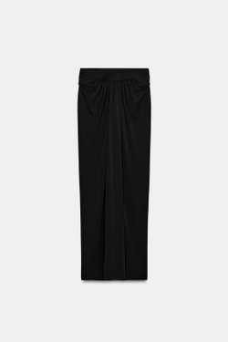 ZARA ДЛИННАЯ ЮБКА ИЗ КРЕПА СО СБОРКАМИ, ЧЕРНЫЙ