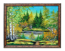 Картина " Осенний пейзаж " рисованная каменной крошкой 33.5-23.5 см вес 320 гр.