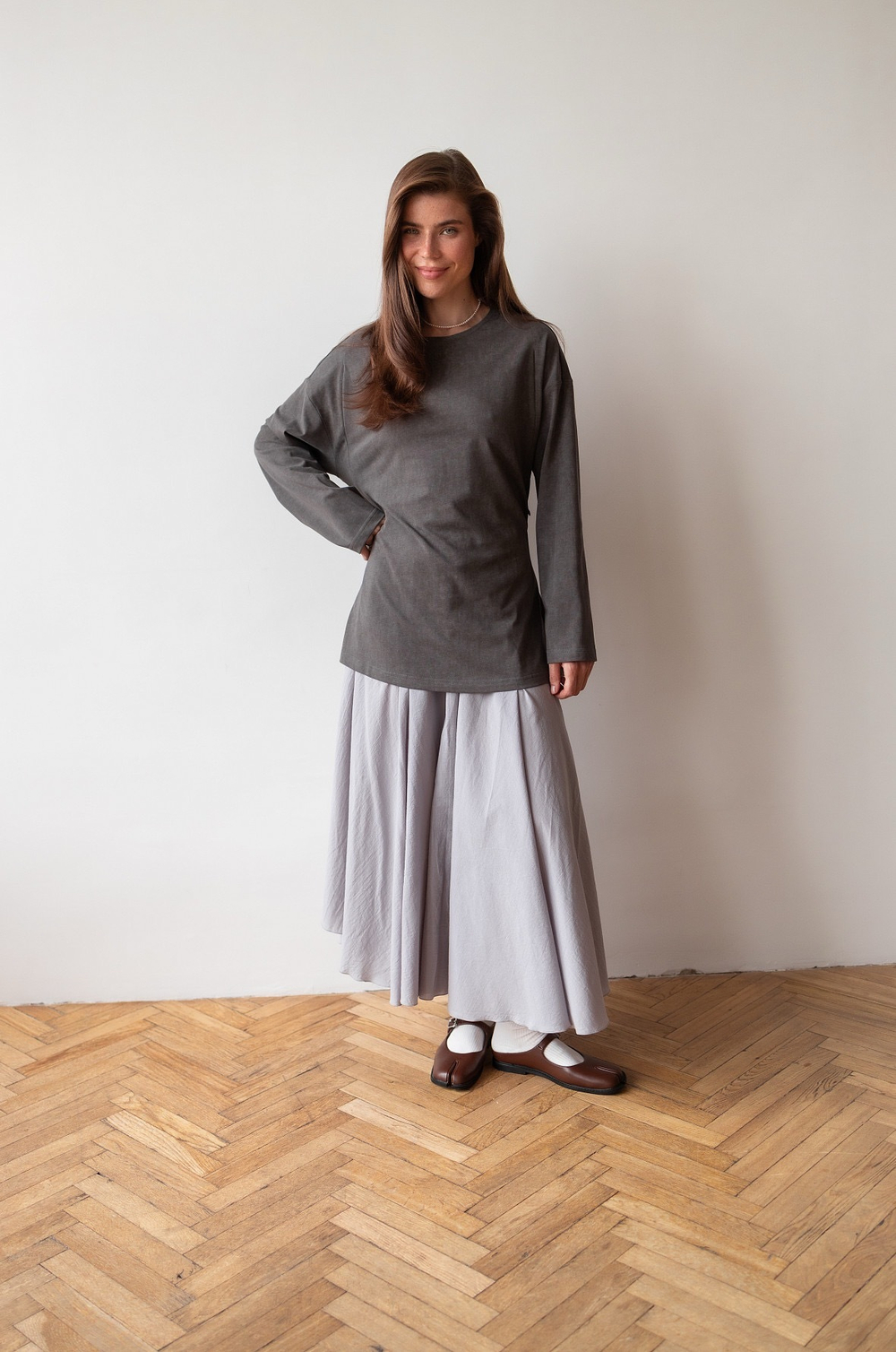 Лонгслив из вареного хлопка с утяжкой, Серый графит