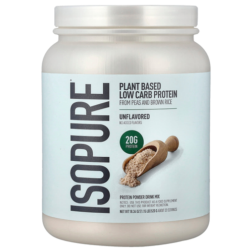 Isopure, низкоуглеводный протеиновый порошок на растительной основе, без добавок, 521 г (1,15 фунта)