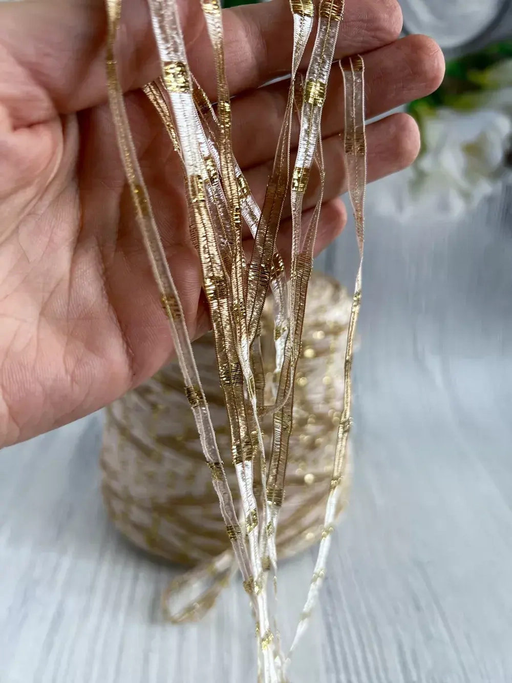 Пряжа ленточка плоская для вязания Binario Lurex