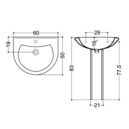 Раковина с пьедесталом AXA Clivia 60х55 см, белая 0103101-0104001