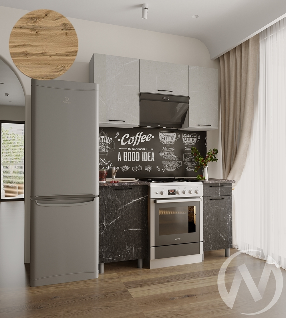 Кухня Мэйбл 1.5м с окапом (корпус белый/мрамор лайт; мрамор дарк)