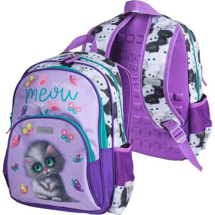 Рюкзак школьный 38*27*17см Attomex "Basic. Meow Cat" полиэстер,1 отд на молн,4 карм,светоотр.