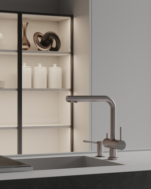 Смеситель для кухни Abelsberg Pura UVF70929BN с возможностью подключения фильтра для воды, цвет титан, PVD покрытие